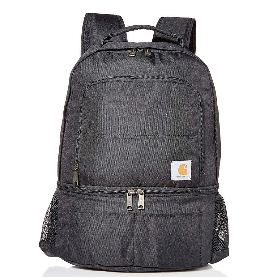 A black cooler backpack.