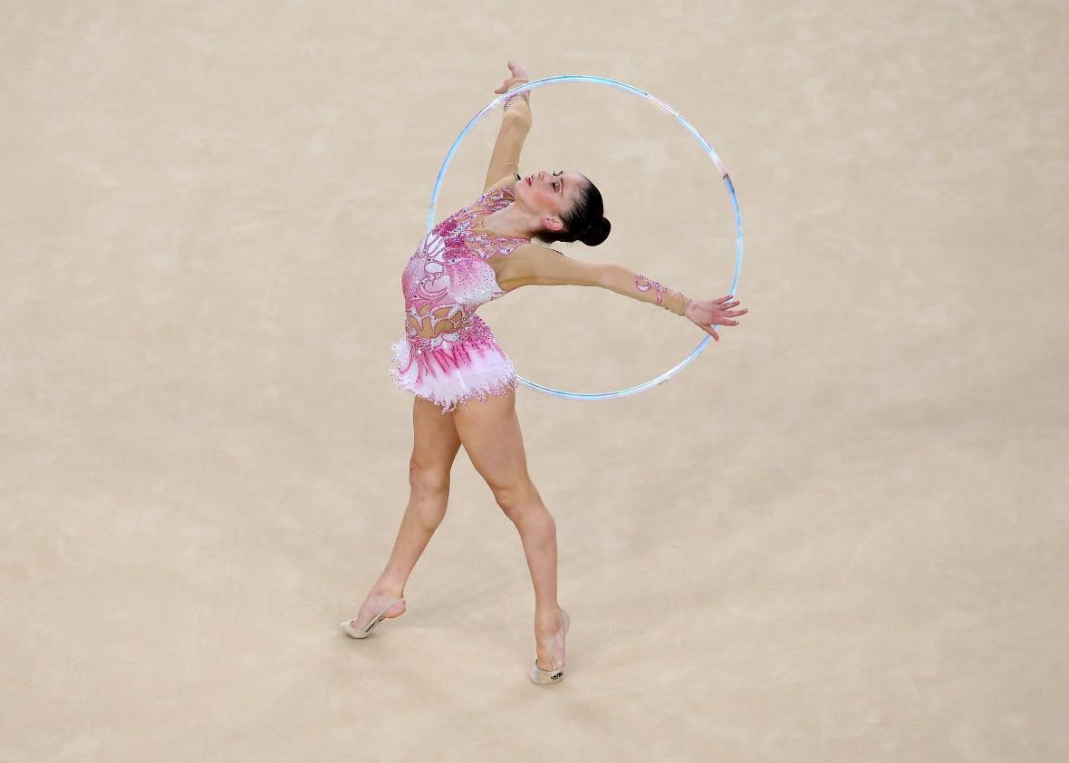 Rhythmic gymnast Neviana Vladinova does hoop routine to theme from  Schindler's List at Rio Olympics.