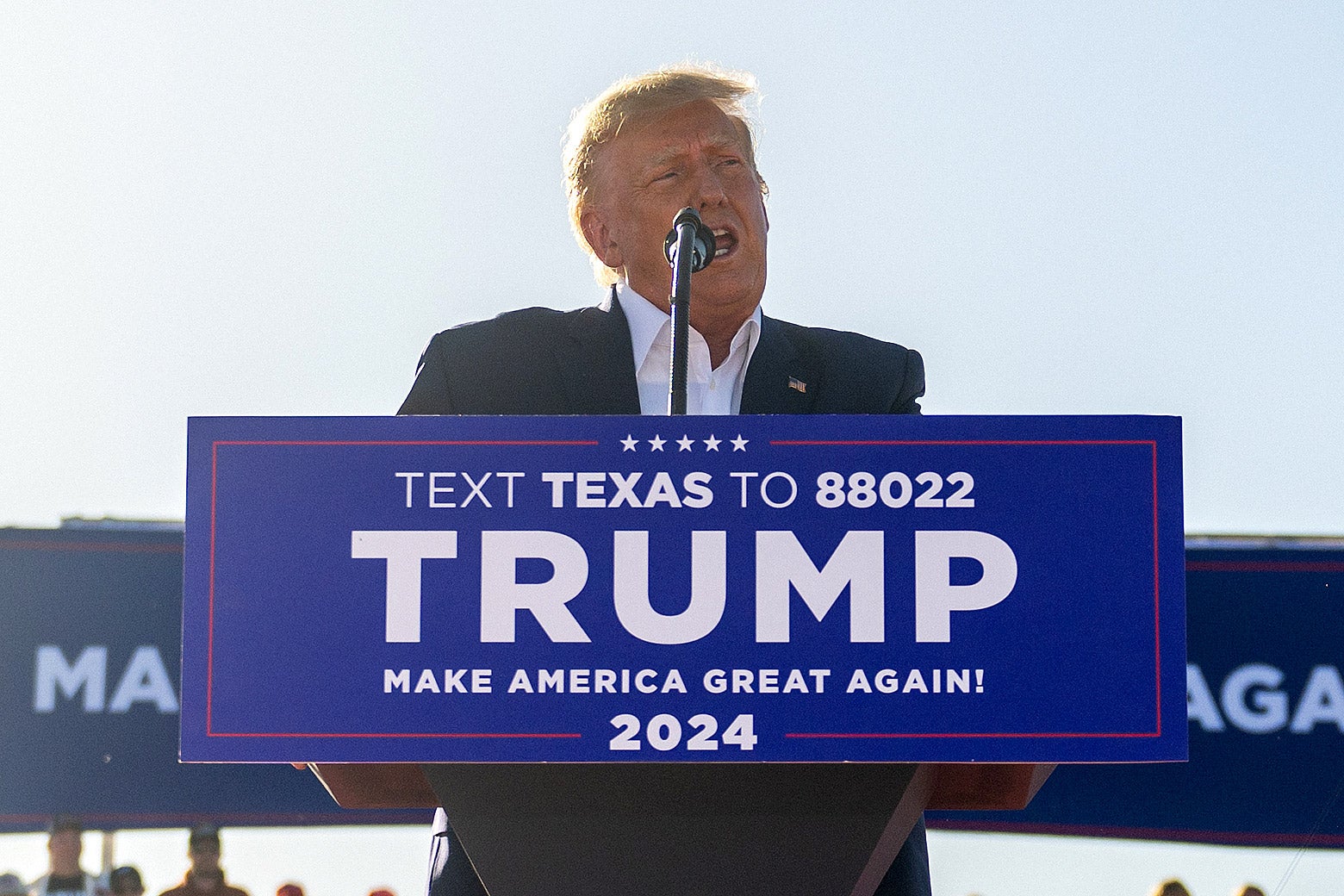 Former U.S. President Donald Trump speaks during a rally at the Waco Regional Airport on March 25 in Waco, Texas.