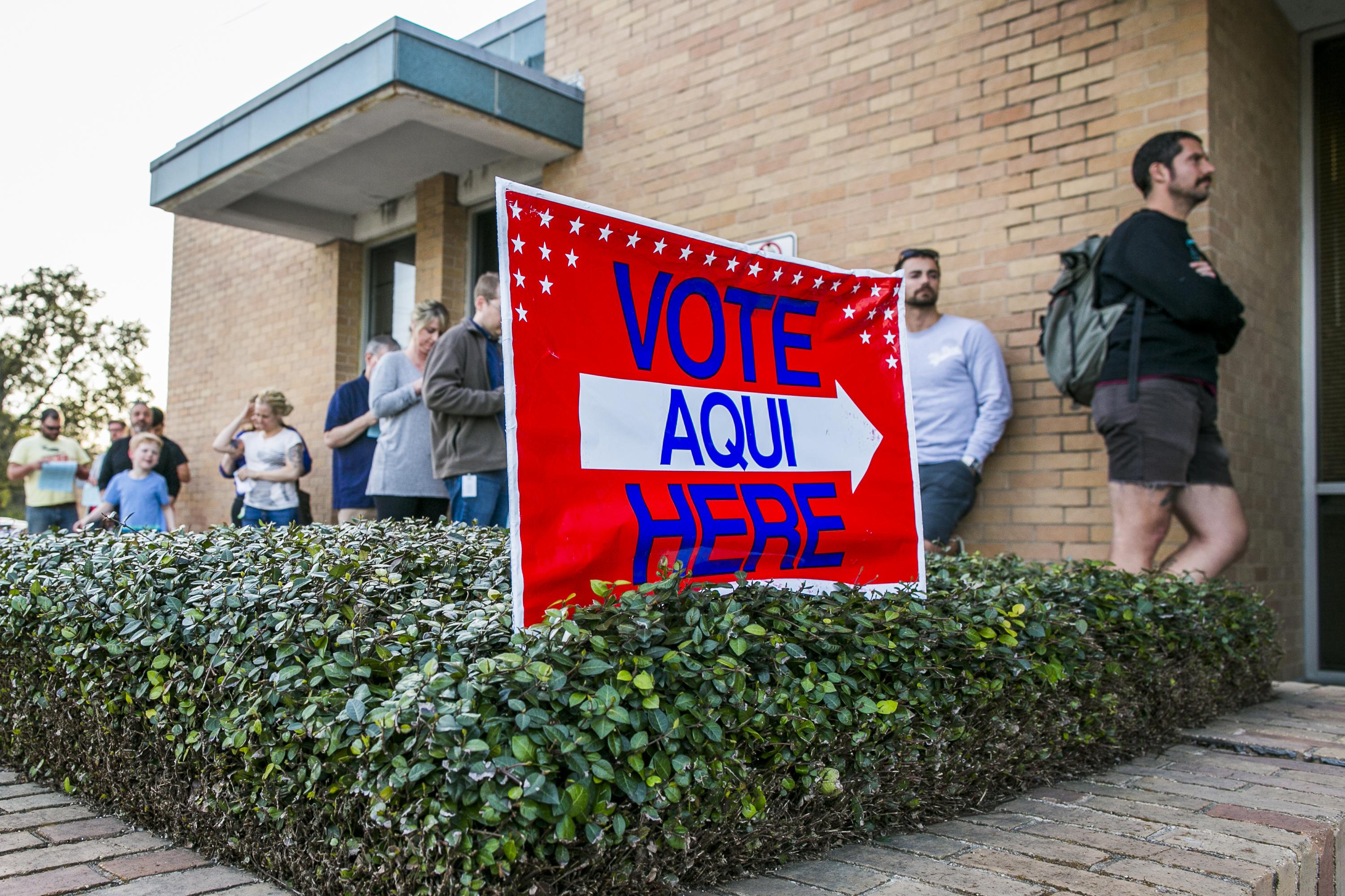 AUSTIN, TX - MARCH 06: A line of early voters wait outside the Gardner Betts Annex on March 6, 2018 in Austin, Texas. Democrats are seeing a large increase in voter turnourt compared to last year. (Photo by Drew Anthony Smith/Getty Images)