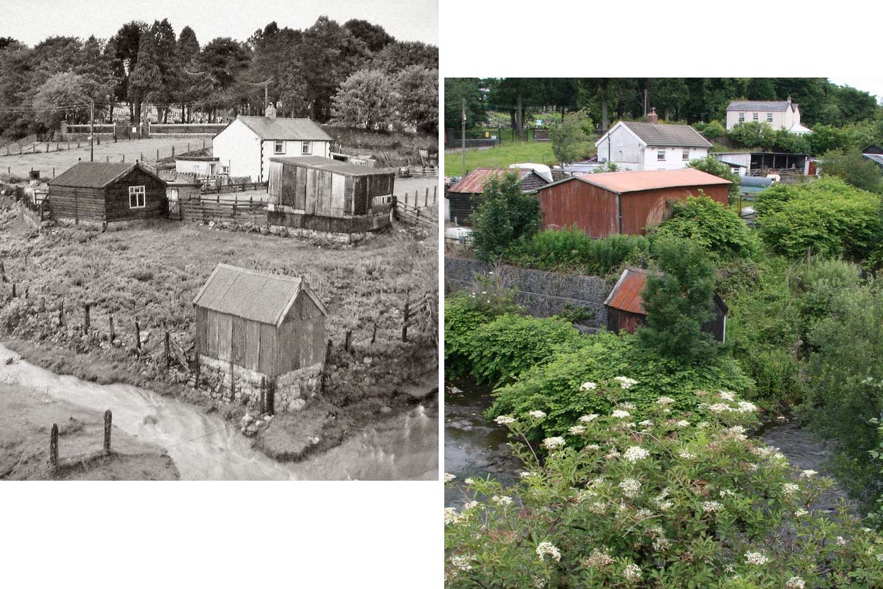 The headwaters of the River Rhymney in South Wales in 1984 and 2012.