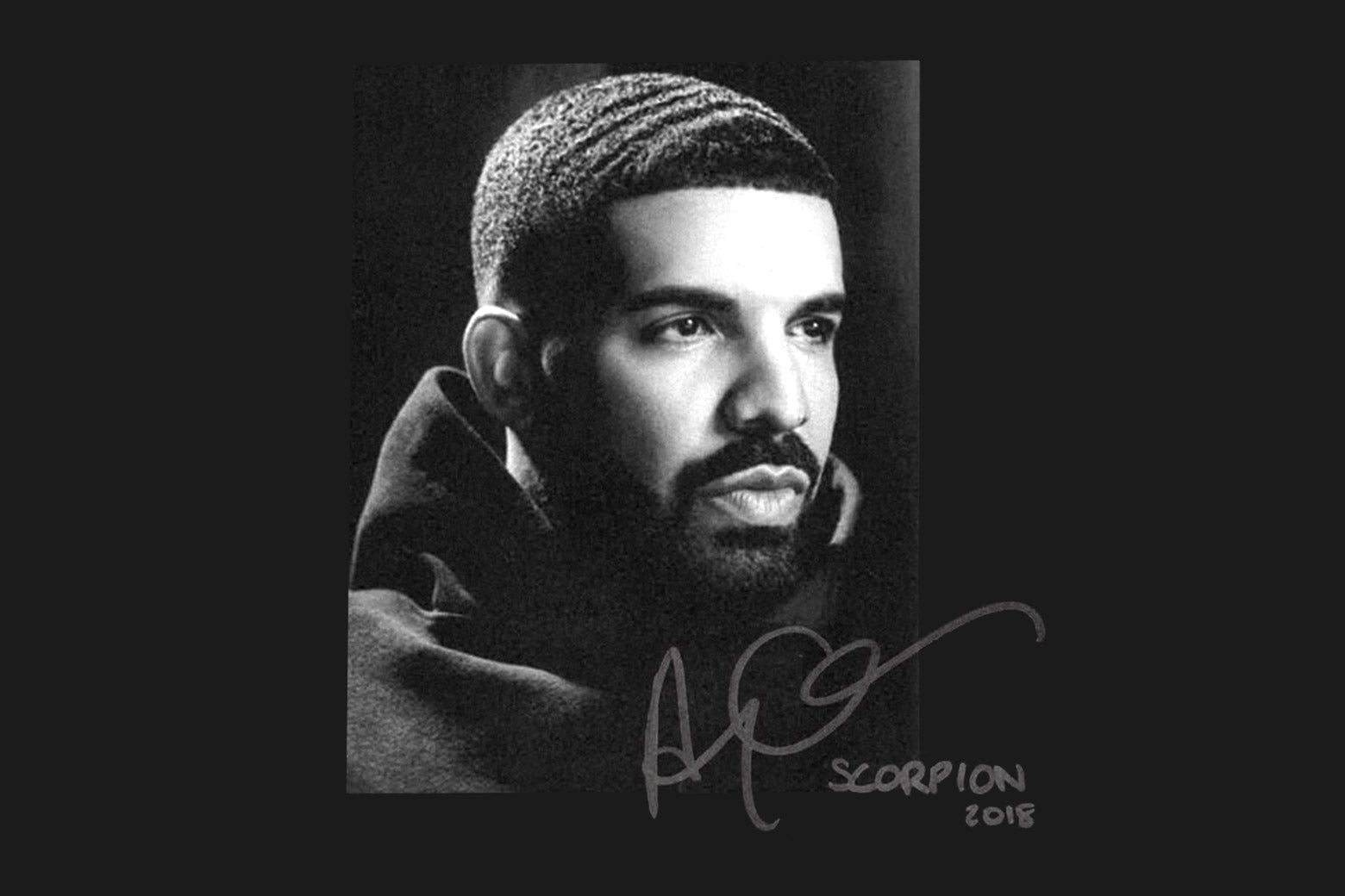 Drake looks off into the distance on the cover of his latest album, Scorpion.