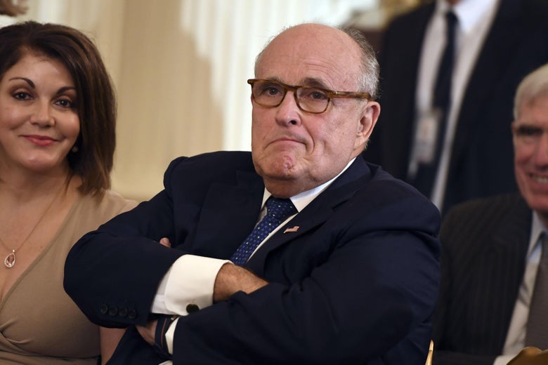Rudolph Giuliani observes the scene before President Donald Trump announces the nomination of his Supreme Court candidate in the East Room of the White House on July 9, 2018 in Washington, DC.