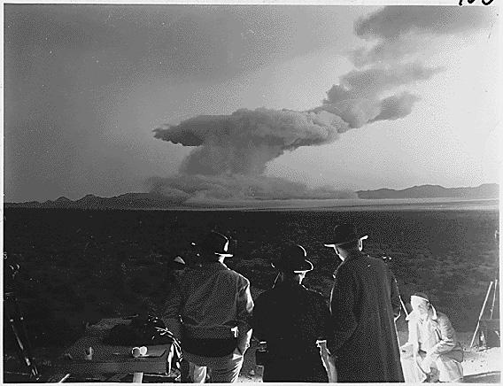 A few minutes after detonation of the atomic blast in Operation Cue, May 5, 1955.