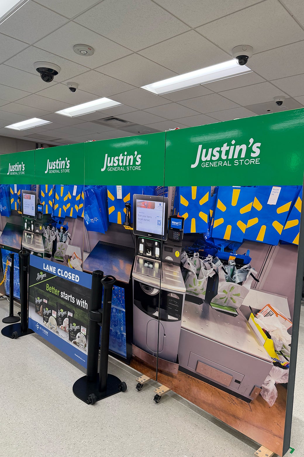 An aisle at Justin's featuring electronics.