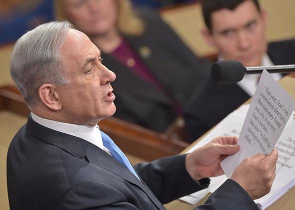 Israeli Prime Minister Benjamin Netanyahu addresses a joint meeting of the U.S. Congress at the Capitol in Washington, D.C., on March 3, 2015