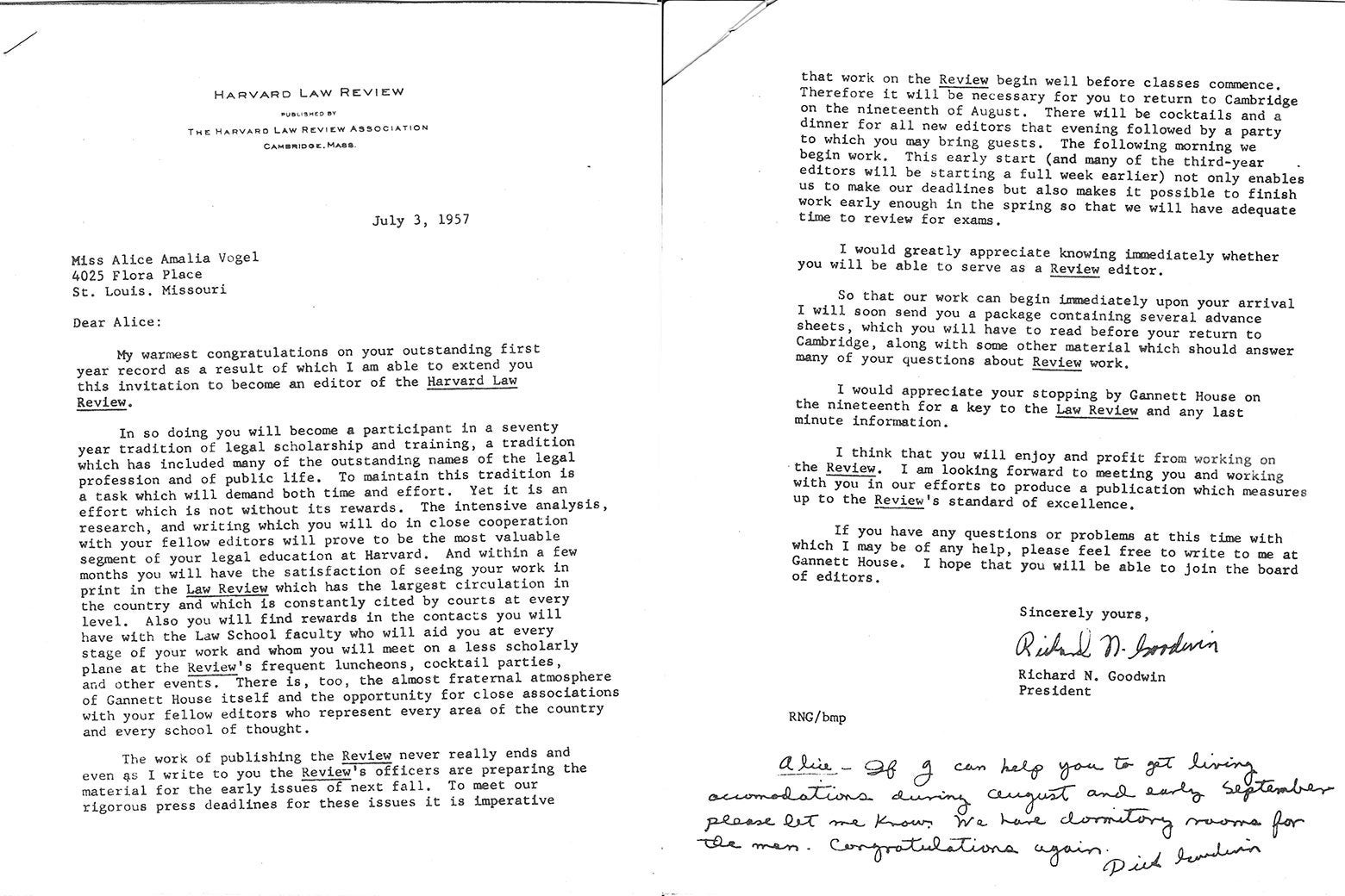 Harvard Law Review letter to Alice.