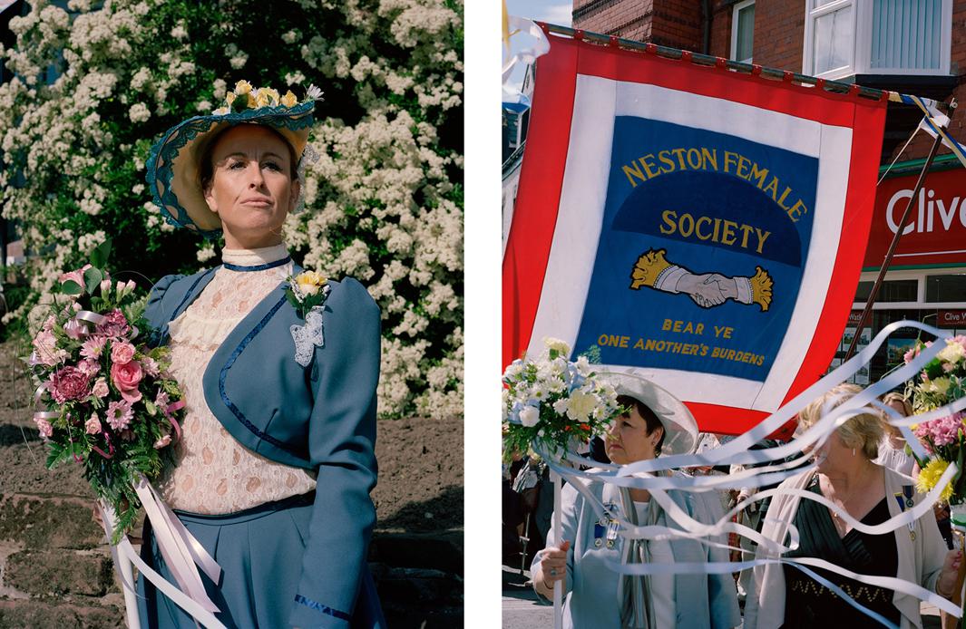 Left: Emily Walmsley at the Neston Female Society’s Ladies Club Day. Right: The Neston Female Society’s banner bearing a quote from St. Paul’s letter to the Galatians.