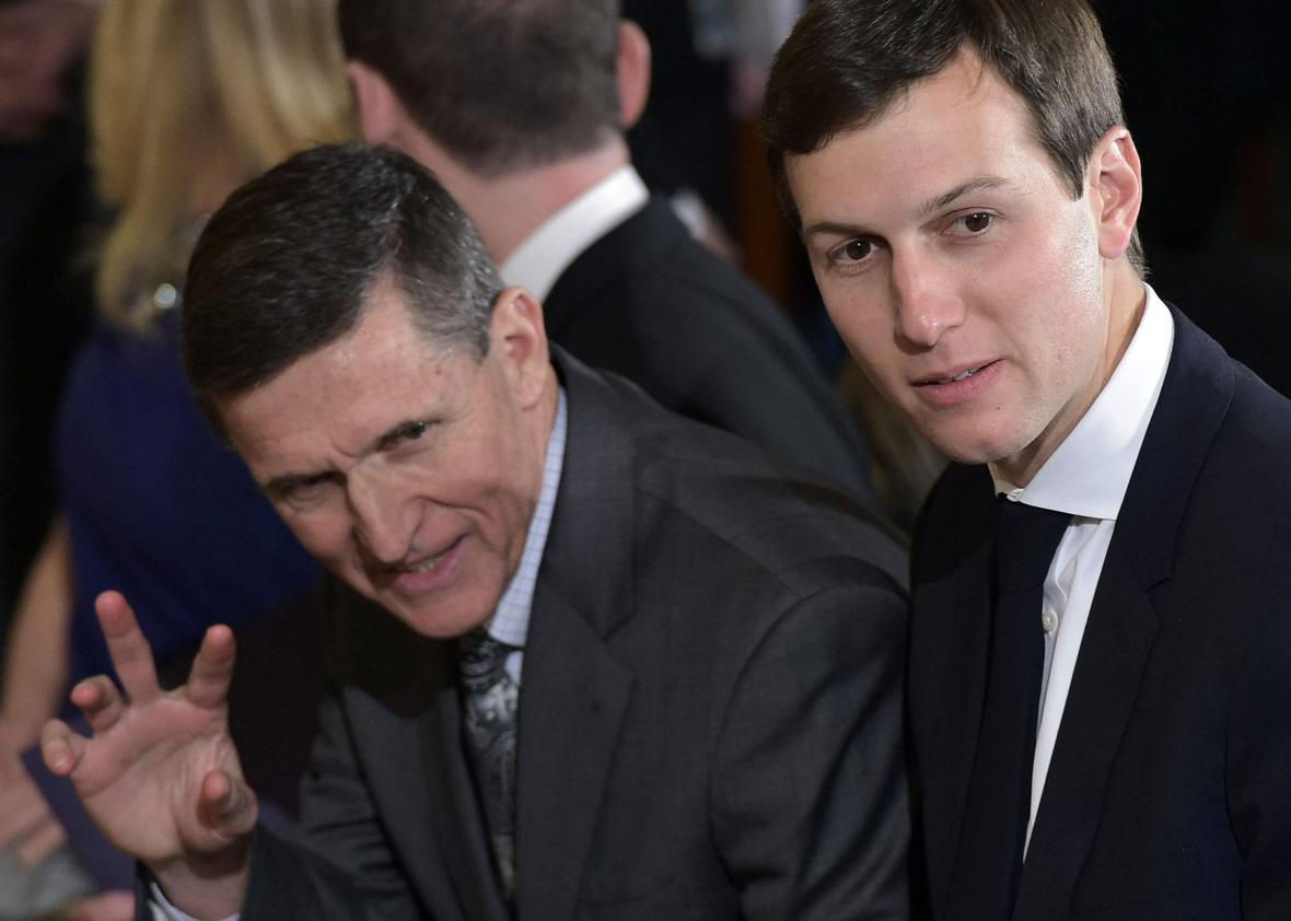 US National Security Advisor Michael Flynn (L) and Jared Kushner (R)