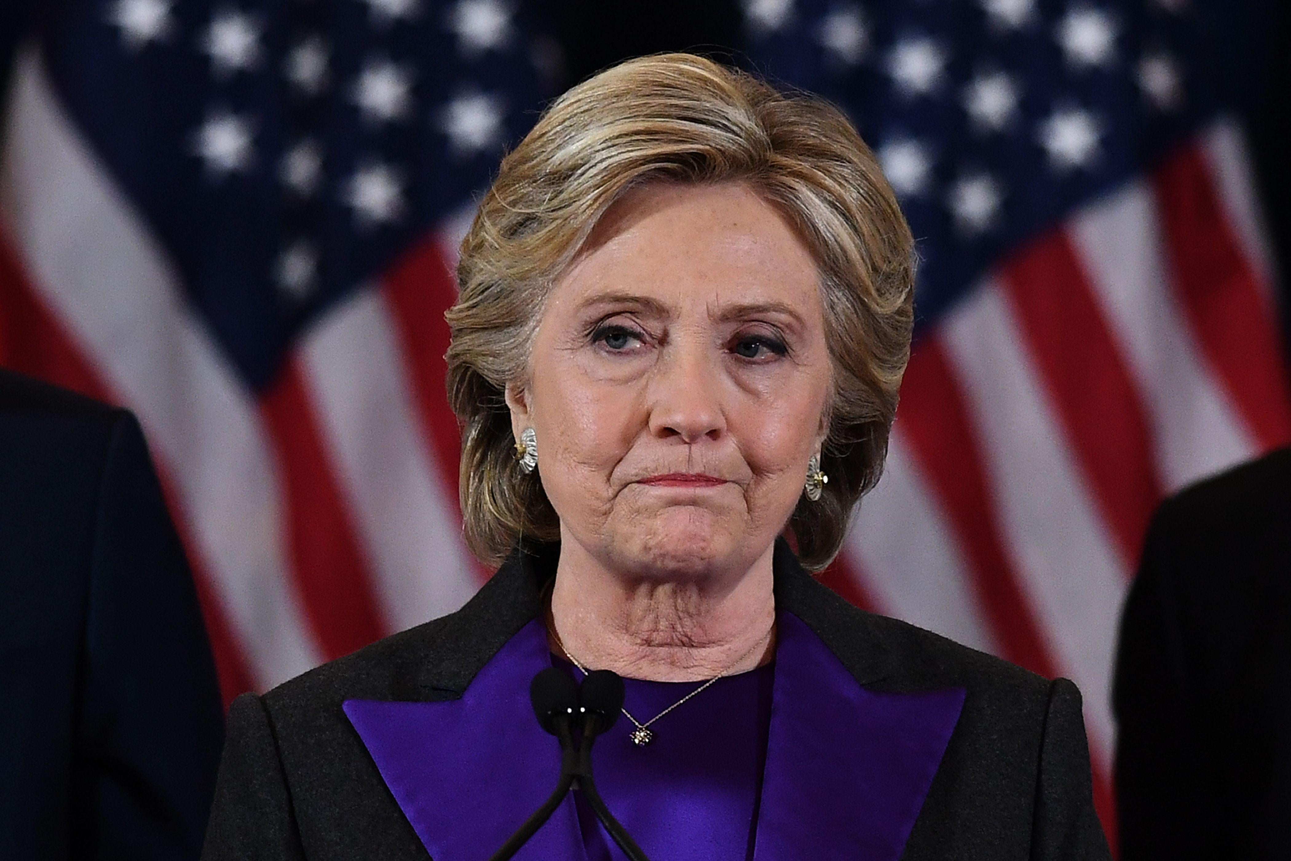 Hillary Clinton makes a concession speech after being defeated by Donald Trump in New York on Nov. 9, 2016.
