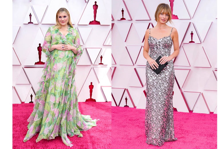 Emerald Fennell and Margot Robbie on the red carpet.