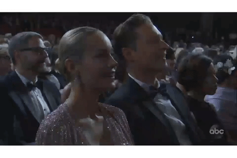 Brie Larson reacts to Eminem's performance at the Oscars.
