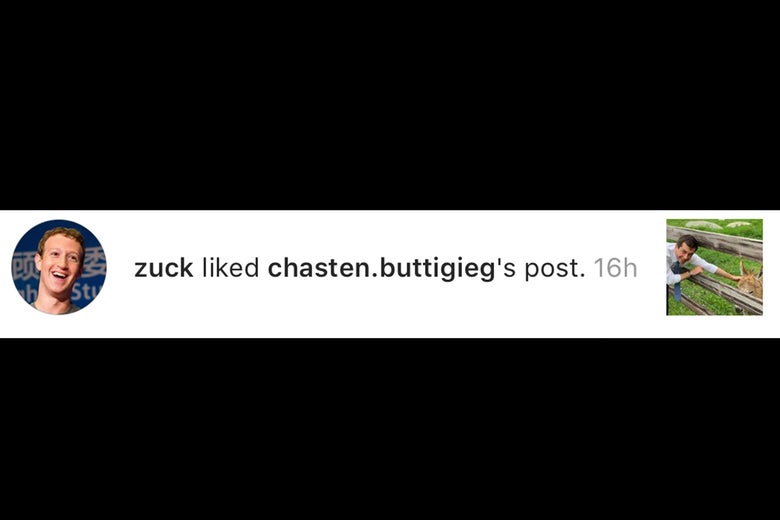 Mark Zuckerberg faves of a photo of Pete Buttigieg posted by his husband