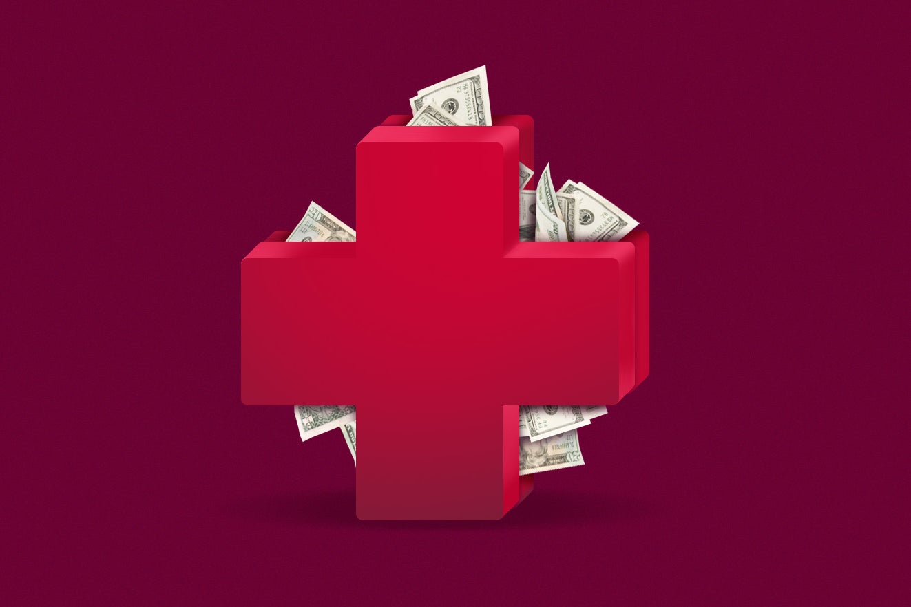 A red plus sign with money tucked behind it.
