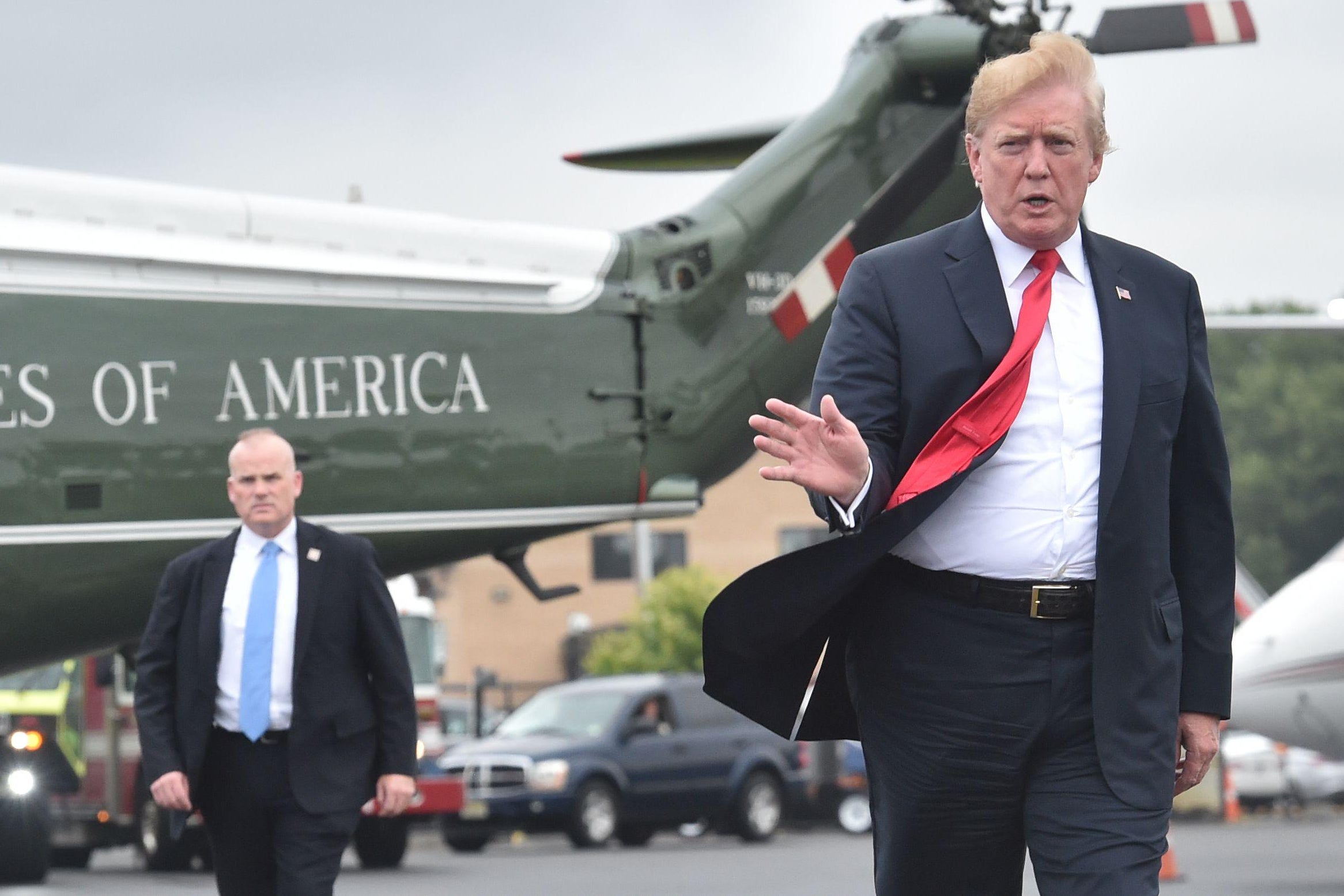 President Donald Trump prepares to board Air Force One at Morristown Airport in Morristown, New Jersey on July 22, 2018. 