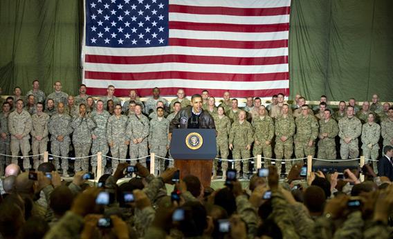 US President Barack Obama addresses troops at Bagram Air Base in Afghanistan December 3, 2010.