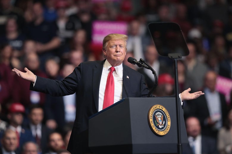 President Donald Trump speaks to supporters during a rally at the Van Andel Arena on March 28, 2019 in Grand Rapids, Michigan. 