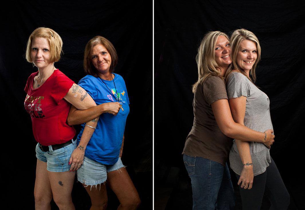 Left: 8:14 PM Selena with her cousin, Teresa. A lot of people catch up with famly at the lounge. Teresa has been coming to Southern Comfort before it was called Southern Comfort and now she keeps coming to see her girls, Catrina and Misty. Right: 9:30 PM Catrina with her sister, Misty. Catrina and Misty come to dance and spend time with their dad.