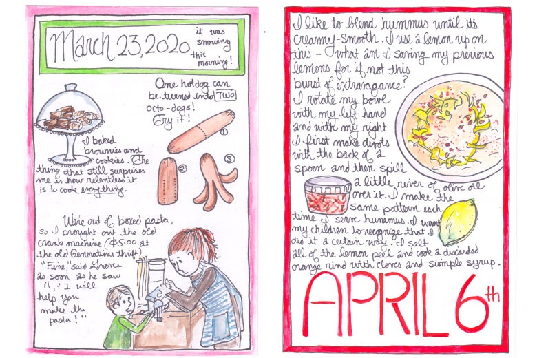 Hand drawn calendar pages for March 23, 2020.