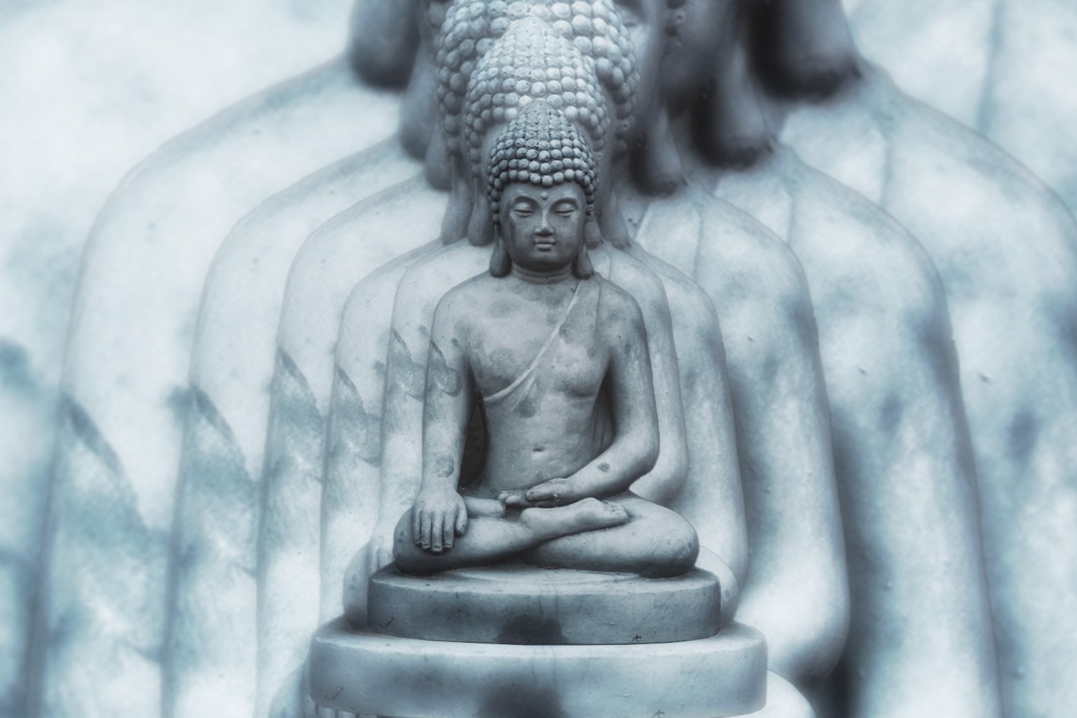 A shaky image of the Buddha as seen through a tunnel. 