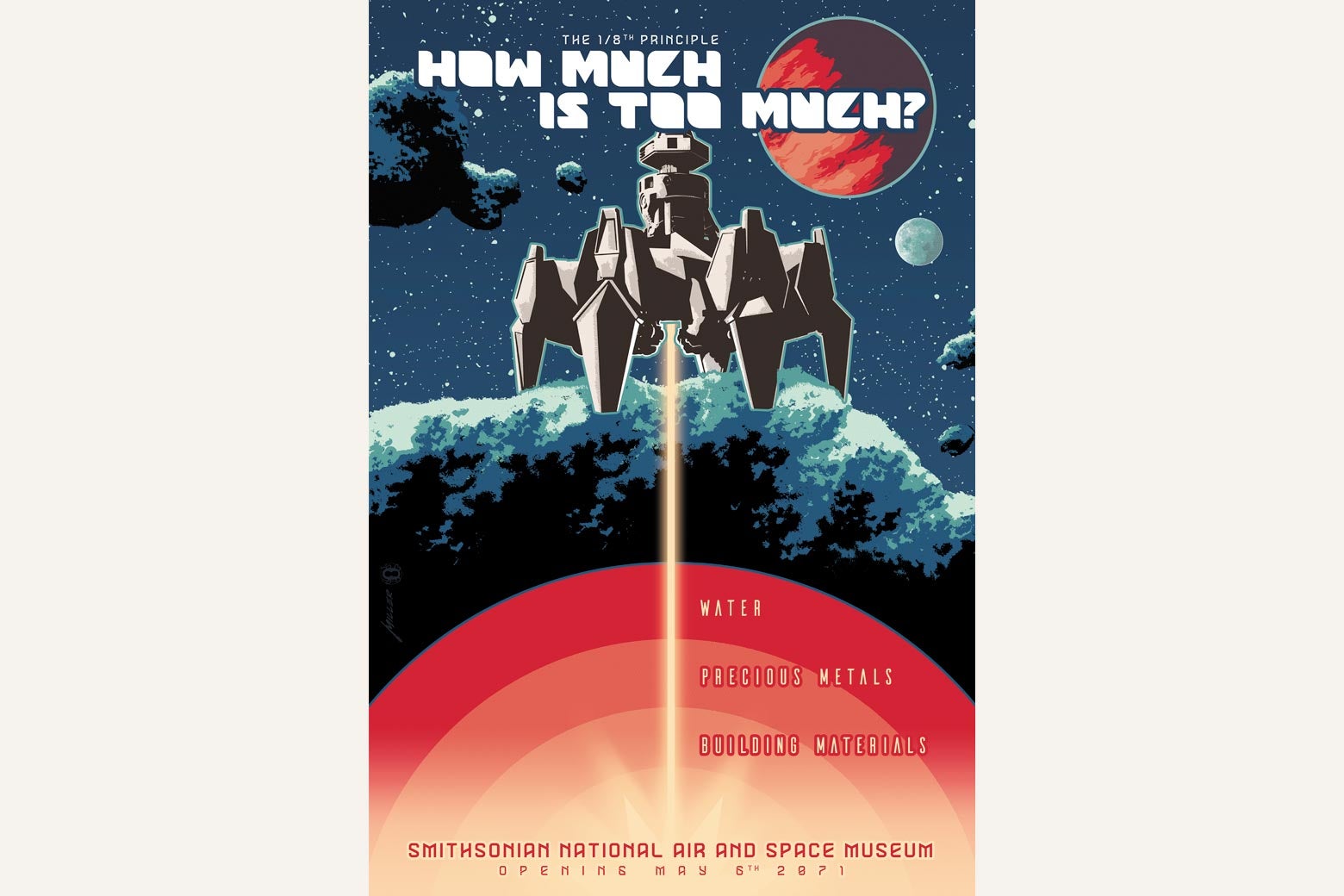 Poster of a space ship on the moon.