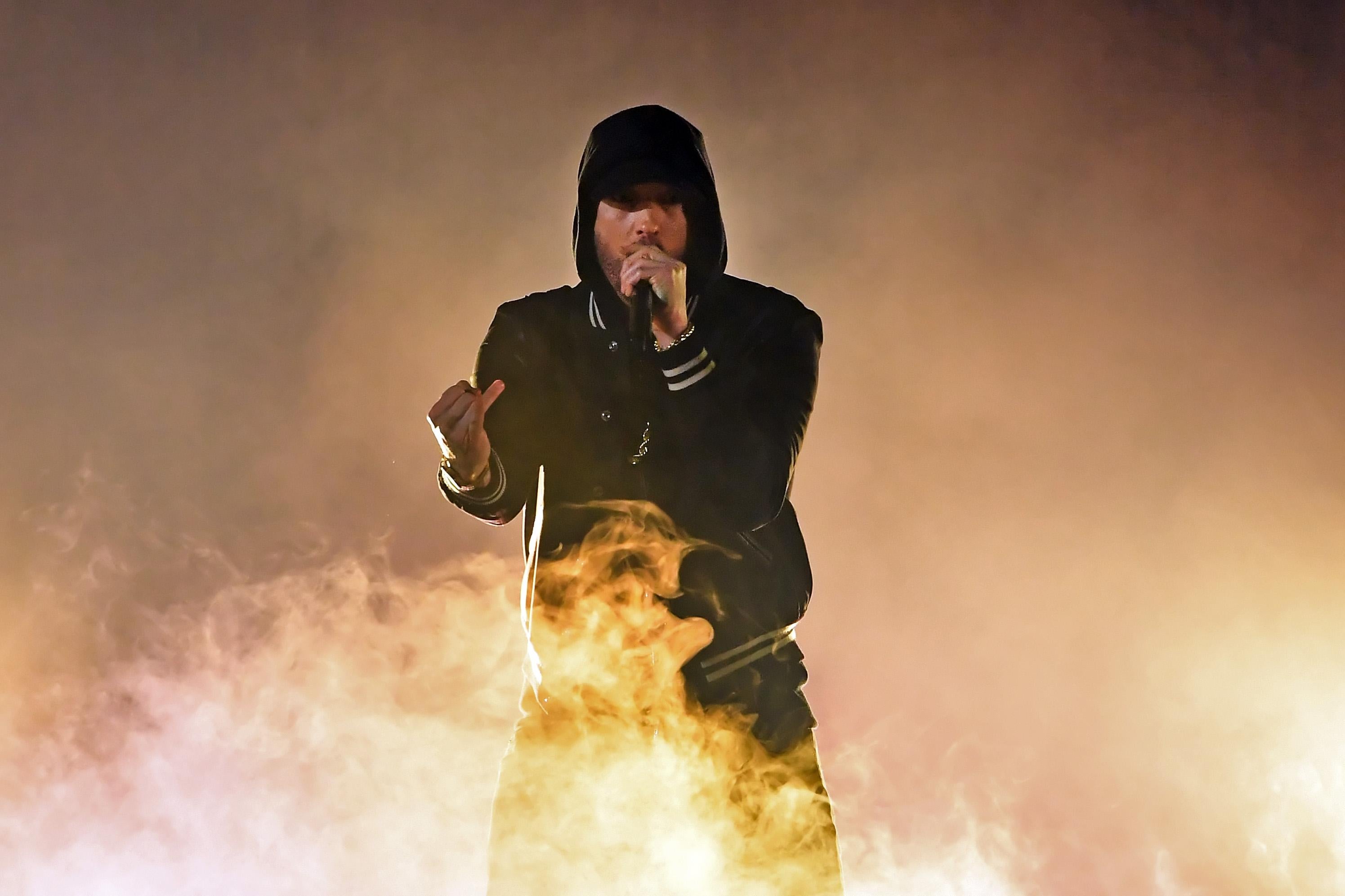 INGLEWOOD, CA - MARCH 11:  Eminem performs onstage during the 2018 iHeartRadio Music Awards which broadcasted live on TBS, TNT, and truTV at The Forum on March 11, 2018 in Inglewood, California.  (Photo by Kevin Winter/Getty Images for iHeartMedia)