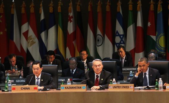 Chinese President Hu Jintao, Kazakh President Nursultan Nazarbayev and U.S. President Barack Obama attend the 2012 Seoul Nuclear Security Summit