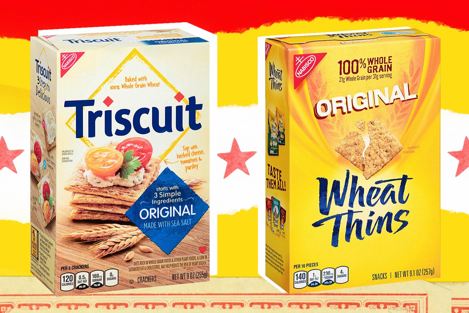 Photo illustration: a box of Triscuits and a box of Wheat Thins. Photo illustration by Slate.