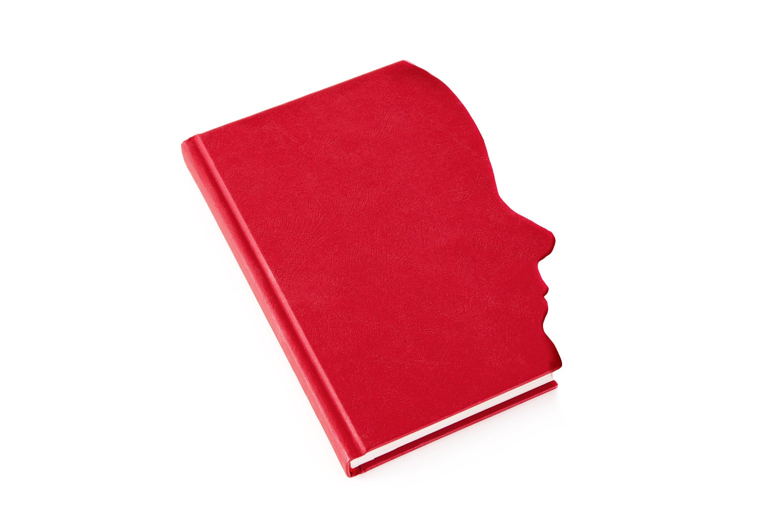 A red book cover with a face in silhouette. 