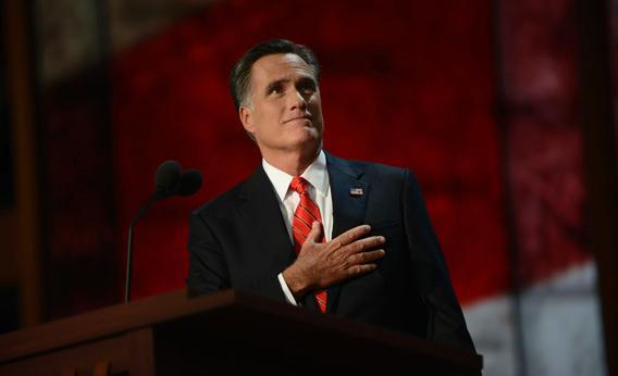 Mitt Romney pauses while speaking during the final day of the 2012 Republican National Convention at the Tampa.