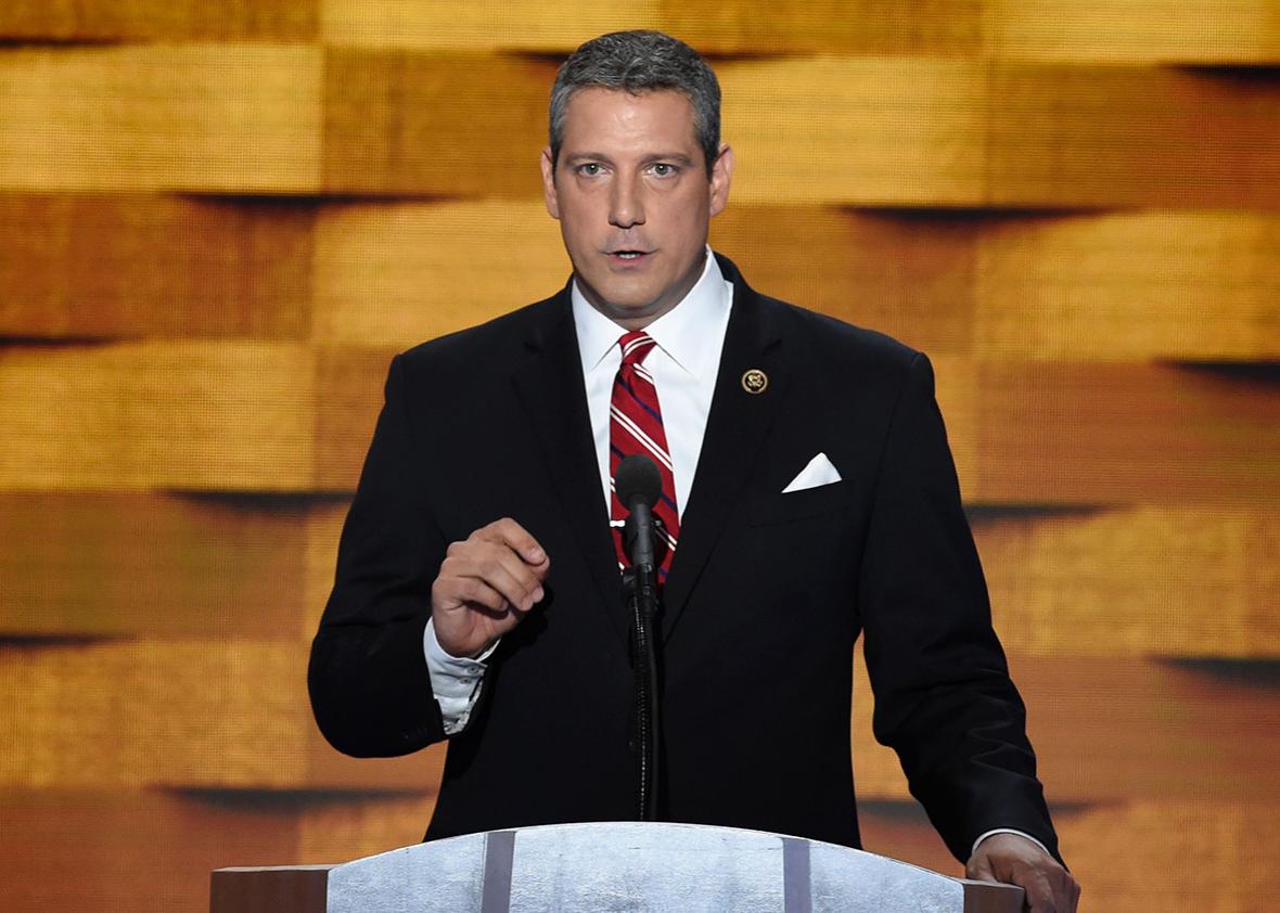 US Representative Tim Ryan of Ohio addresses delegates on fourth and final day of the Democratic National Convention at Wells Fargo Center on July 28, 2016 in Philadelphia, Pennsylvania.