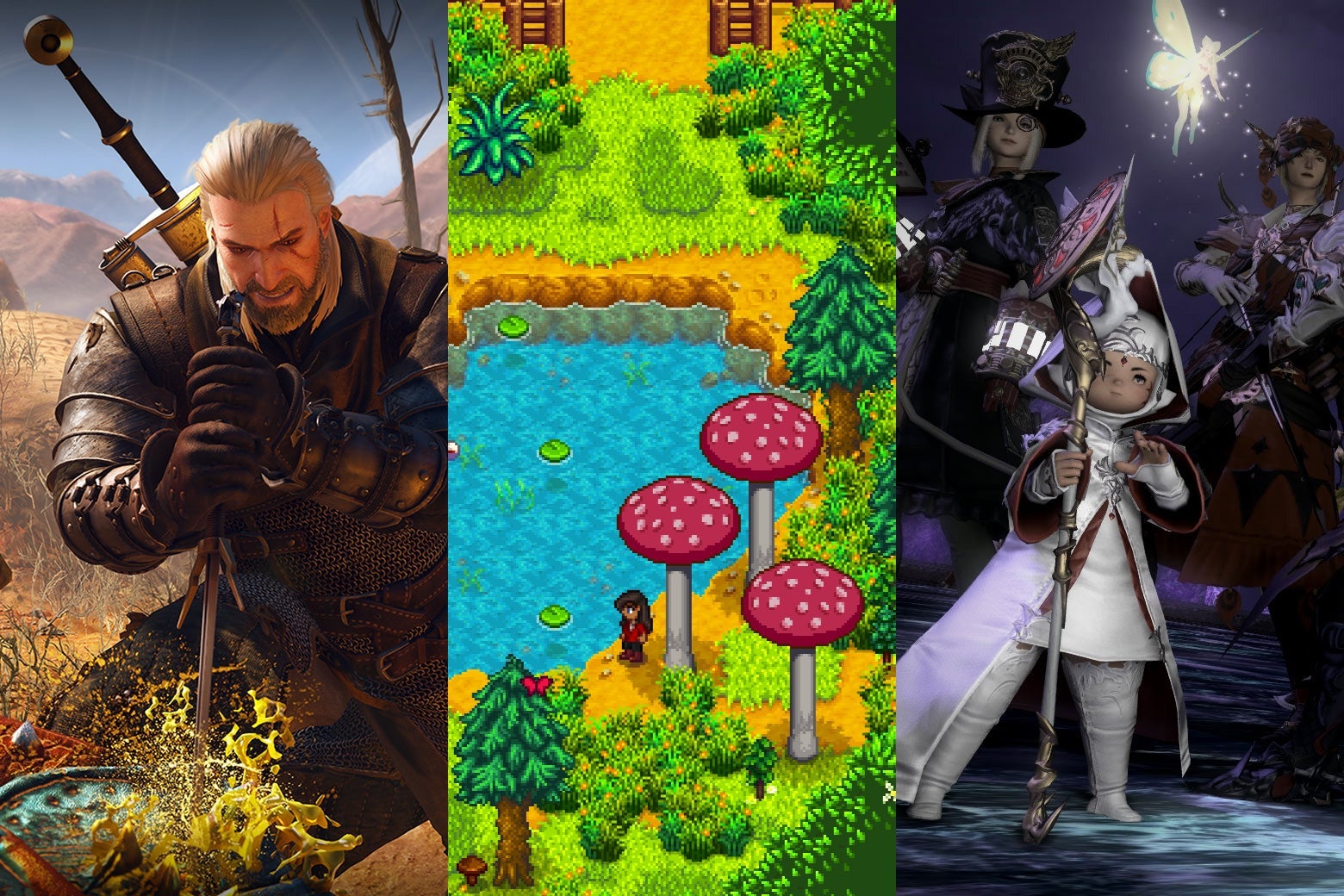 The Witcher III, Stardew Valley, and Final Fantasy XIV.