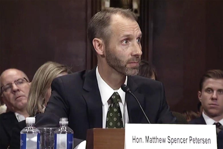 Matthew Spencer Petersen answers questions during a hearing of the Senate Judiciary Committee on Wednesday.