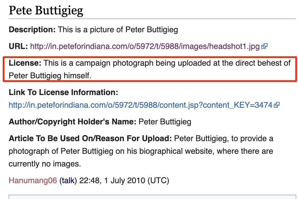 A screenshot in which Hanumang06 asserts that the photograph is being uploaded "at the direct behest of Peter Buttigieg himself."