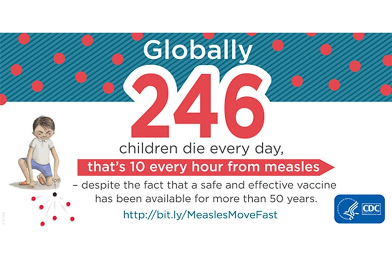 An infographic showing the number of child deaths a day from measles.