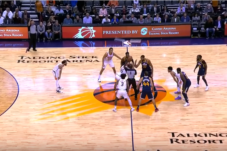 The Phoenix Suns' center-court logo.