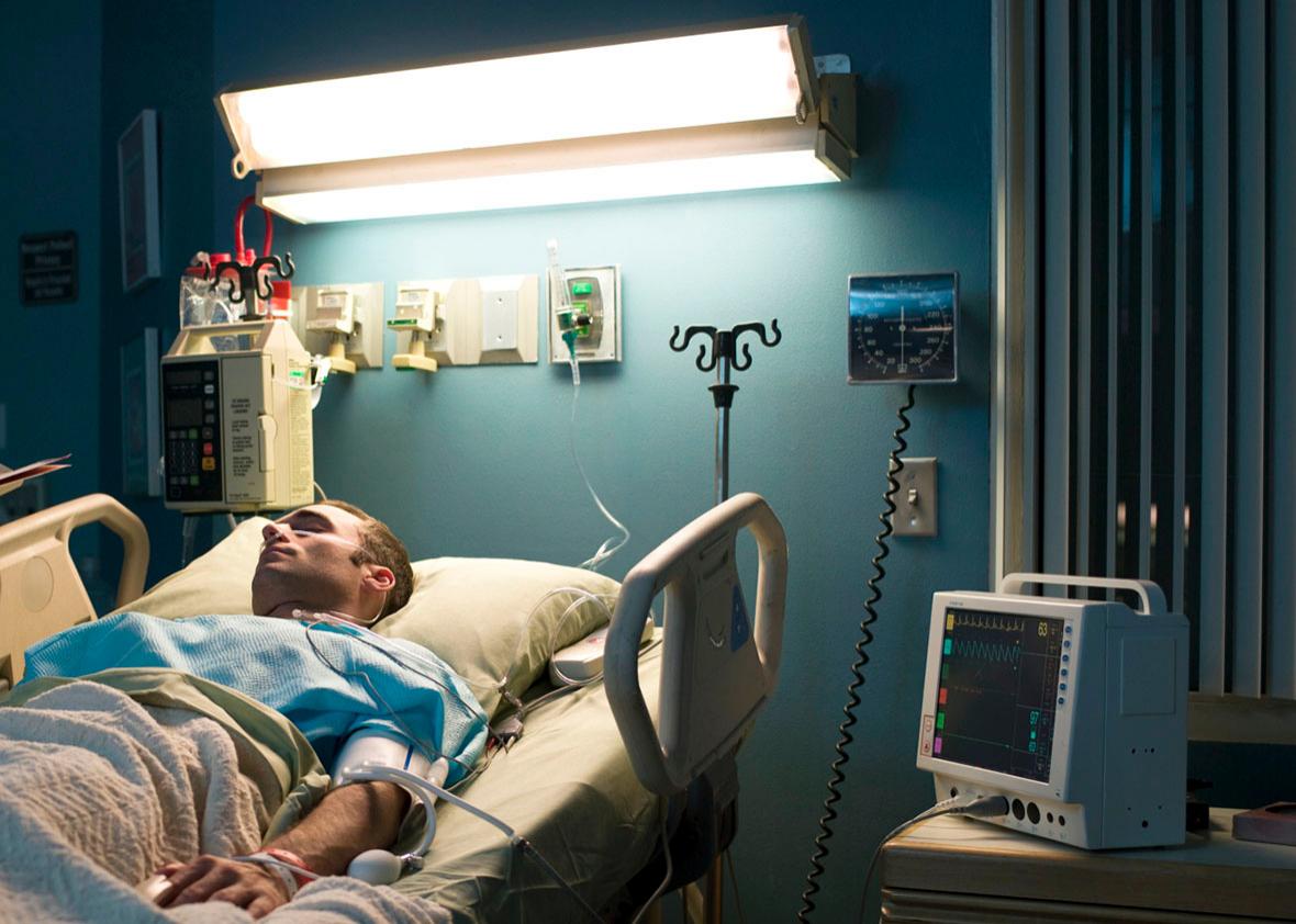 patient in hospital room.