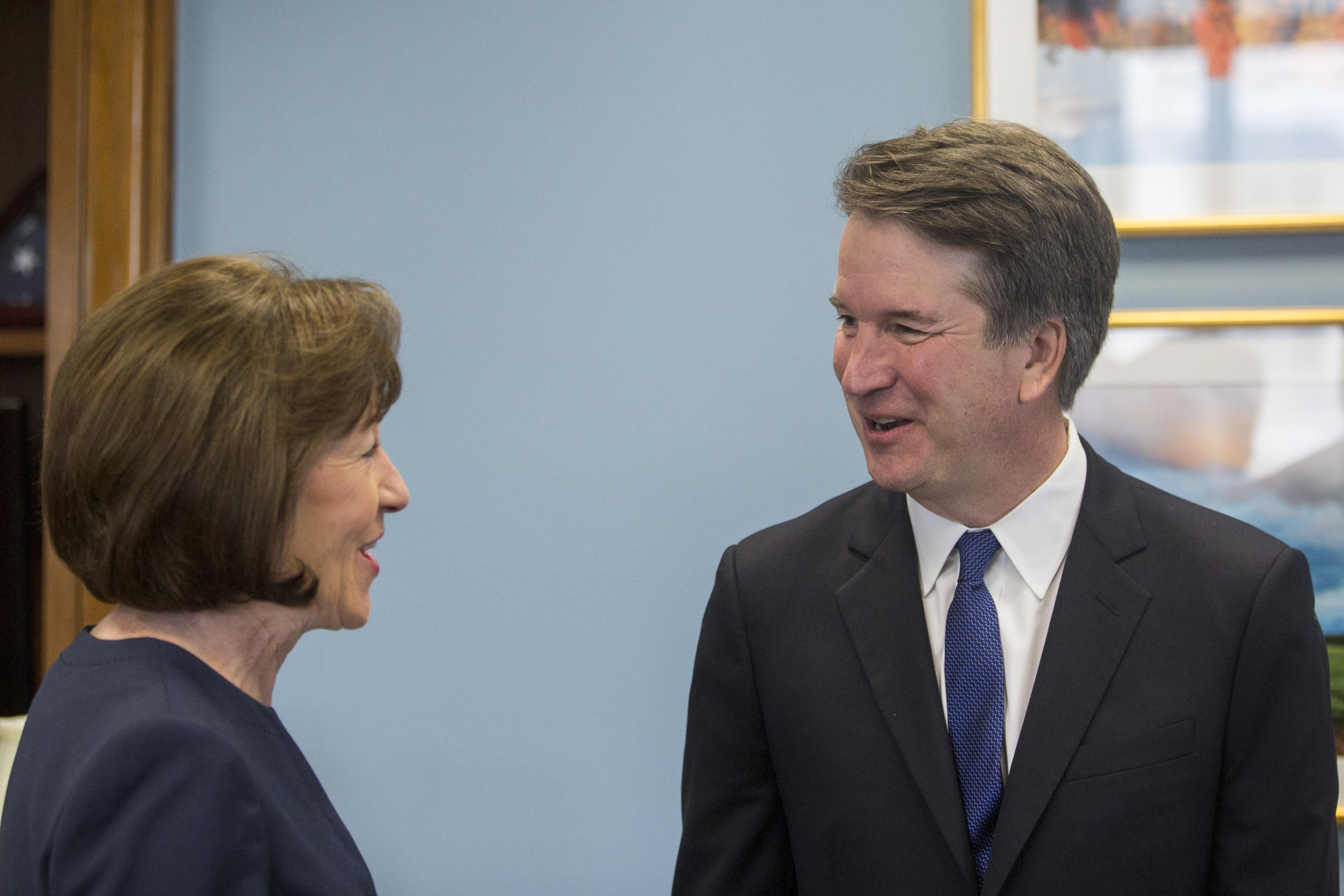 Sen. Susan Collins meets with Supreme Court nominee Brett Kavanaugh on Tuesday.