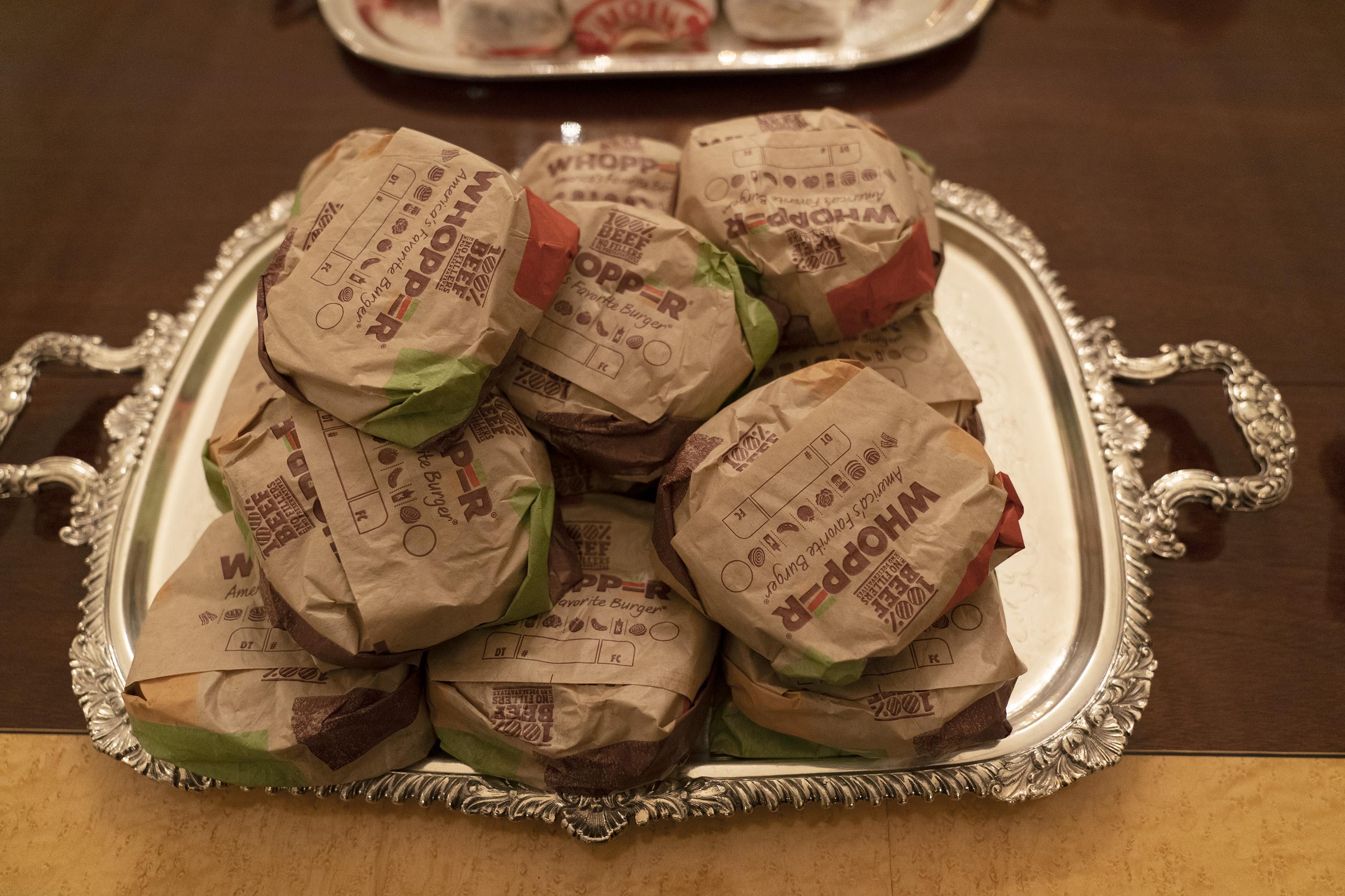 A silver tray of whoppers.