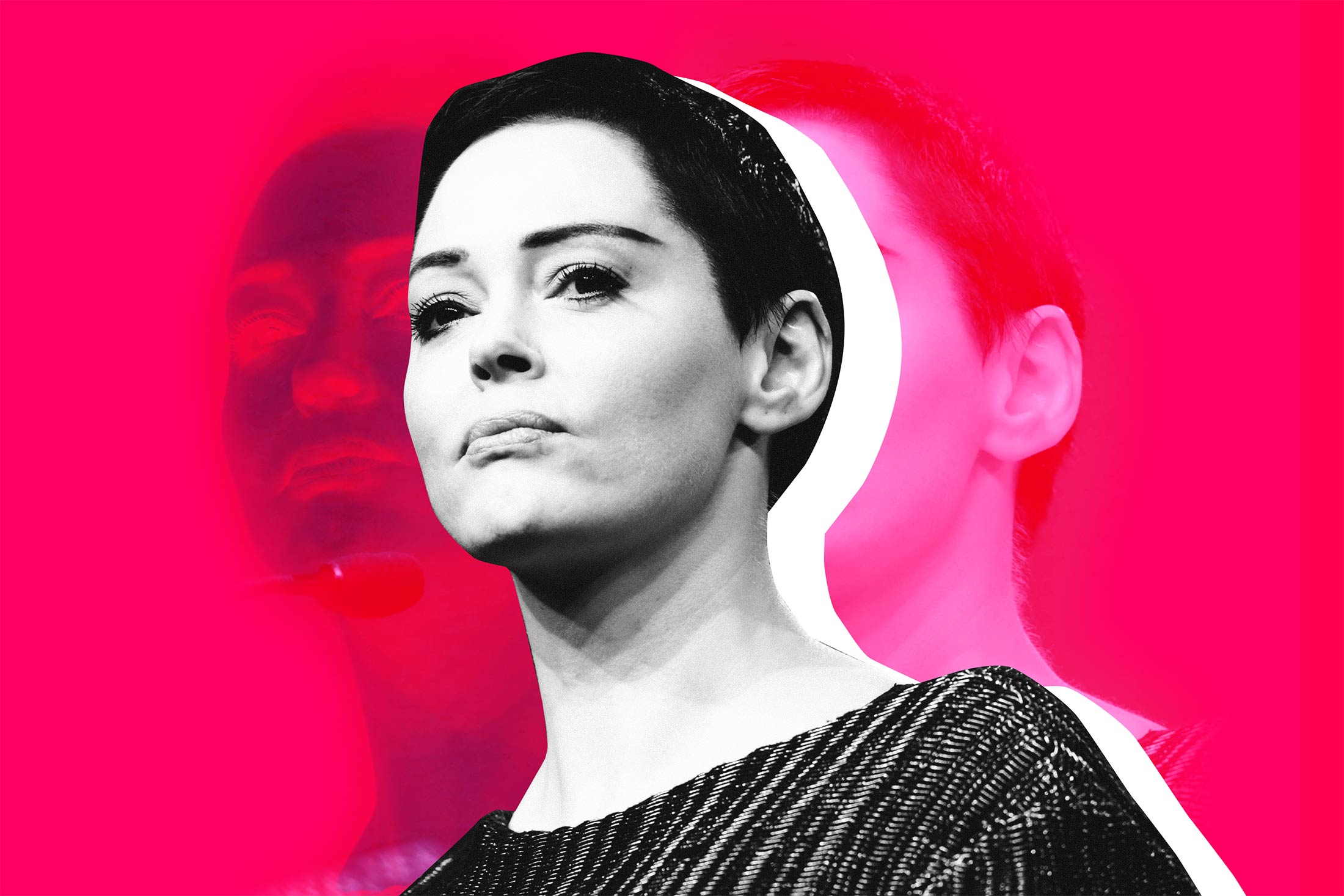 Photo illustration: Rose McGowan. Photo illustration by Slate. Photo by Rebecca Cook/Reuters.