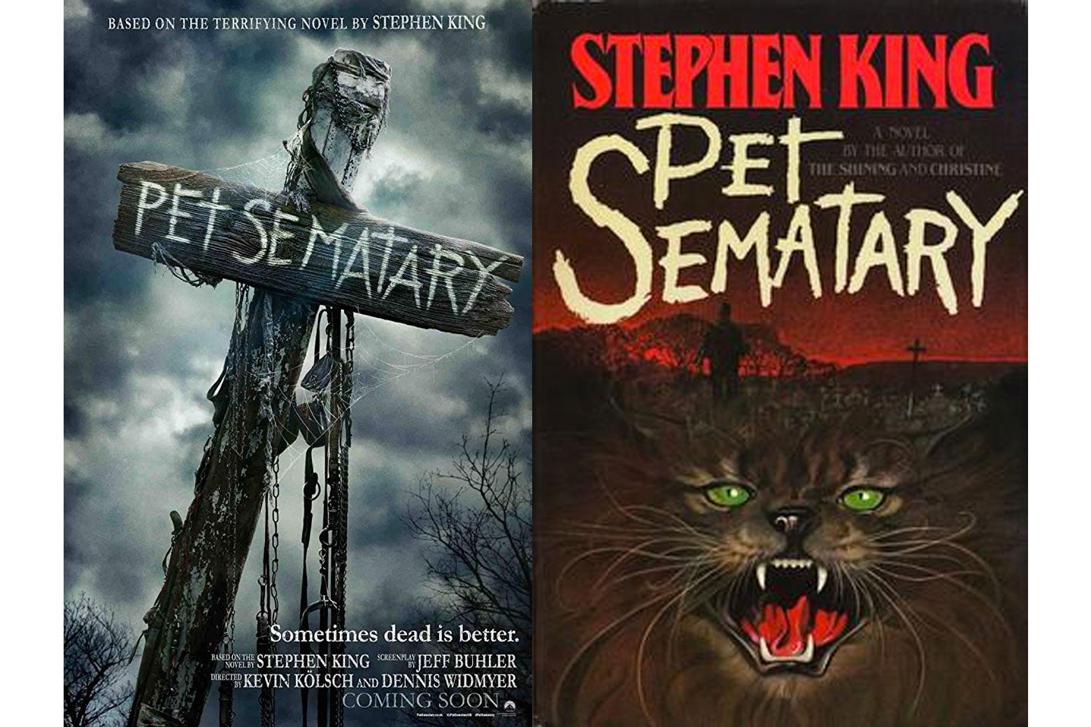The Pet Sematary movie poster and book cover.