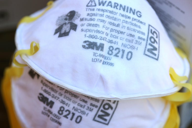 A stack of 3M N95 particulate respirators