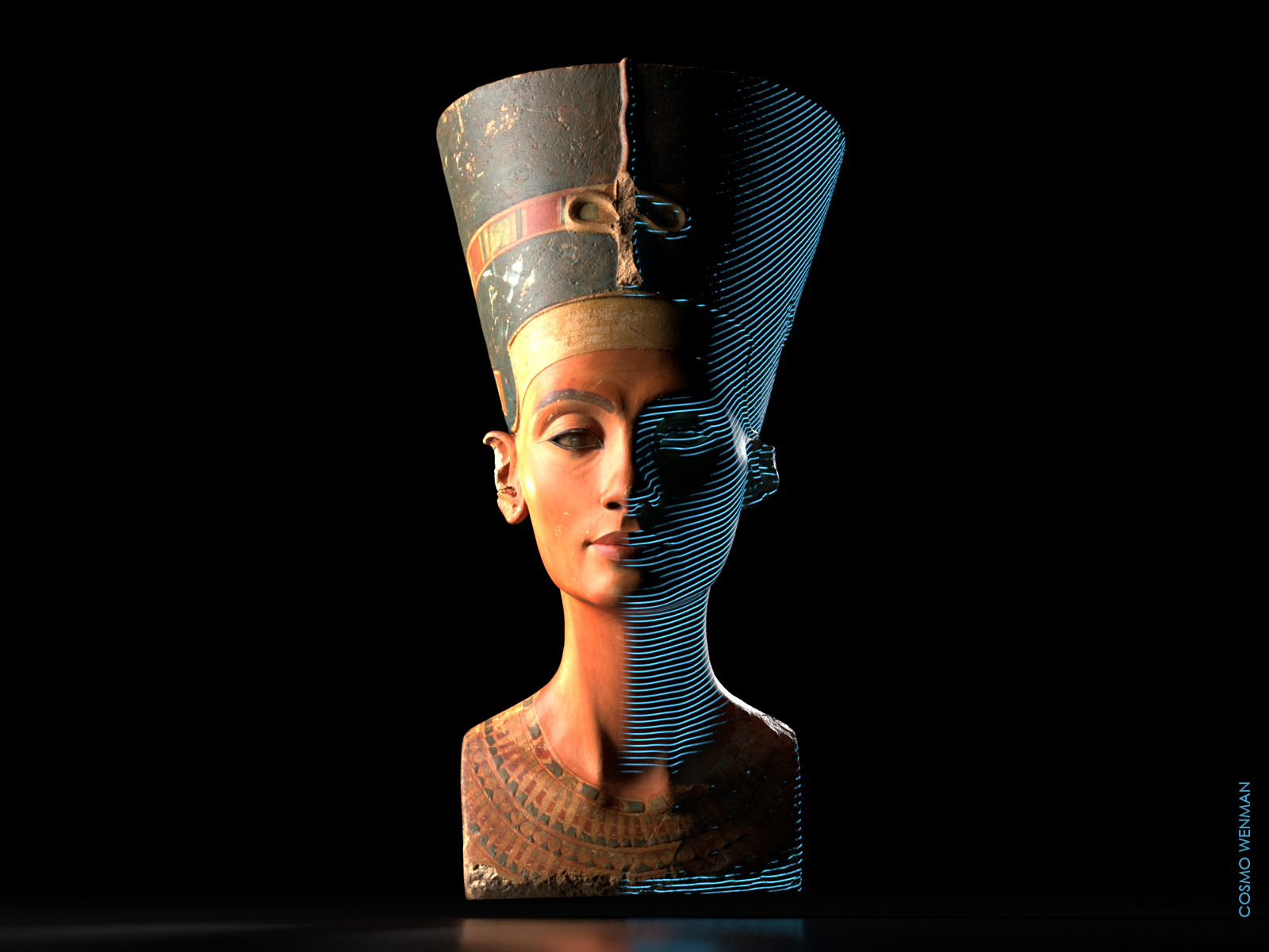 Digital rendering of the bust of Nefertiti