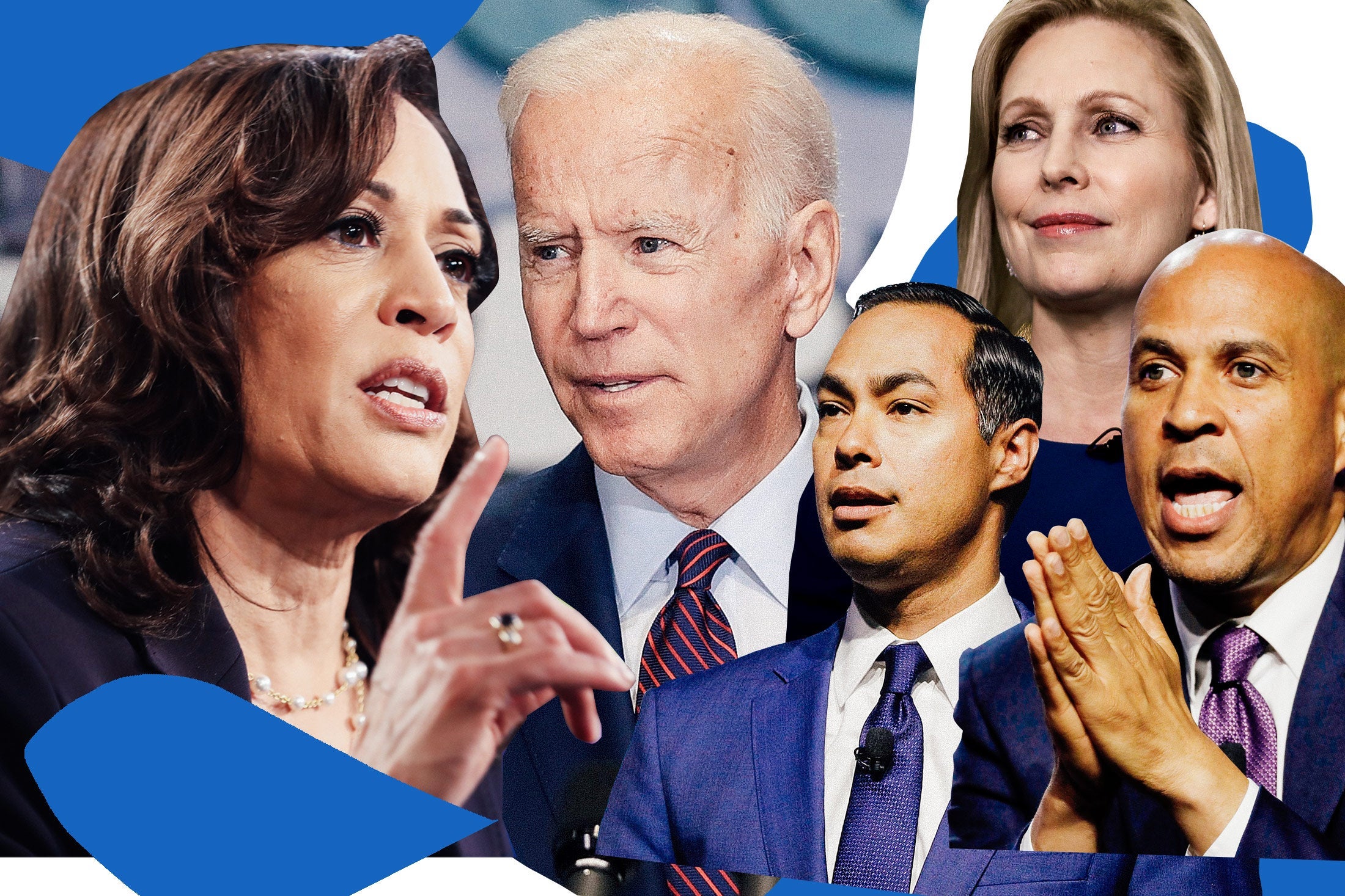 Kamala Harris, Joe Biden, Julián Castro, Kirsten Gillibrand, and Cory Booker. 