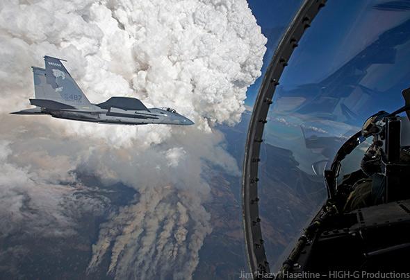 The Oregon Gulch Complex wildfire induces a spectacular pyrocumulus cloud, as seen by a pair of Oregon Air National Guard F-15C fighter planes. 