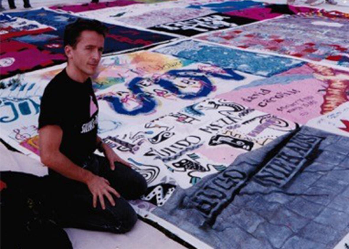The author with his AIDS Memorial Quilt panel. 