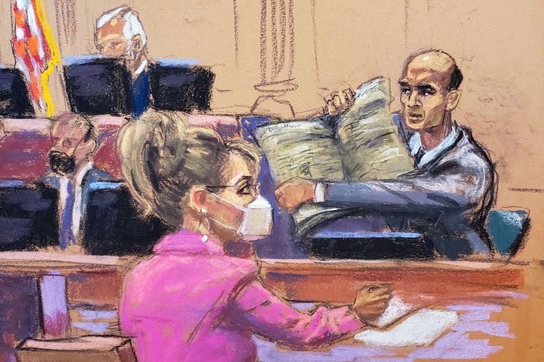 Sarah Palin, 2008 Republican vice presidential candidate and former Alaska governor, watches during Palin’s defamation lawsuit trial against the New York Times, at the United States Courthouse in the Manhattan borough of New York City, U.S., February 9, 2022 in this courtroom sketch. 