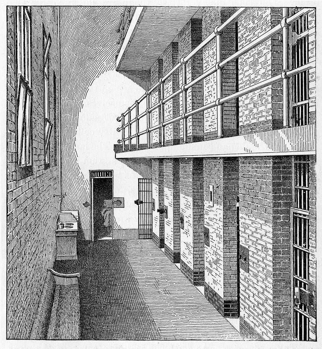 Prison cells for females in The Tombs, New York, late nineteenth century.
