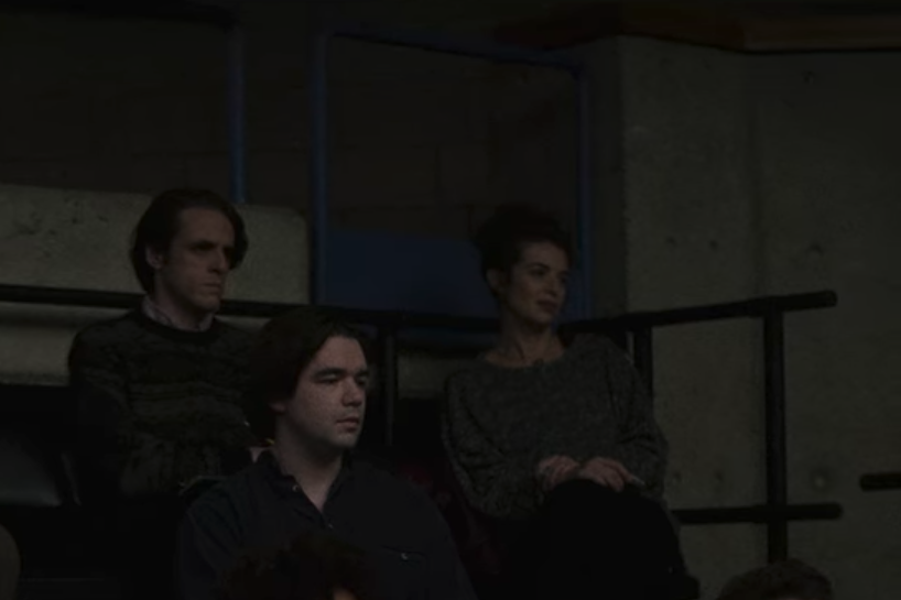 Steven Levenson, Quiara Alegría Hudes, Matthew McCollum, Eisa Davis, and Nick Blaemire sit attentively as audience members.