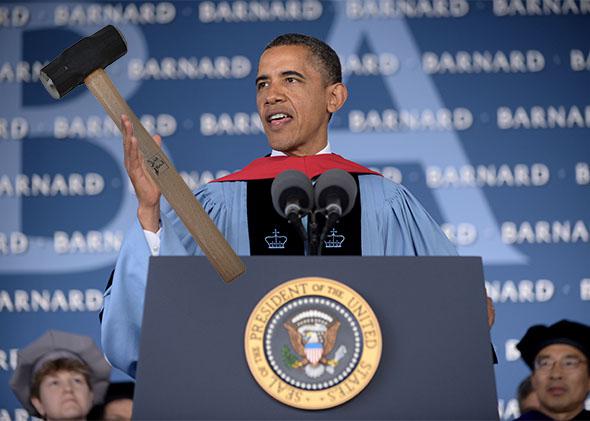 President Barack Obama delivers the commencement address at Barnard College.